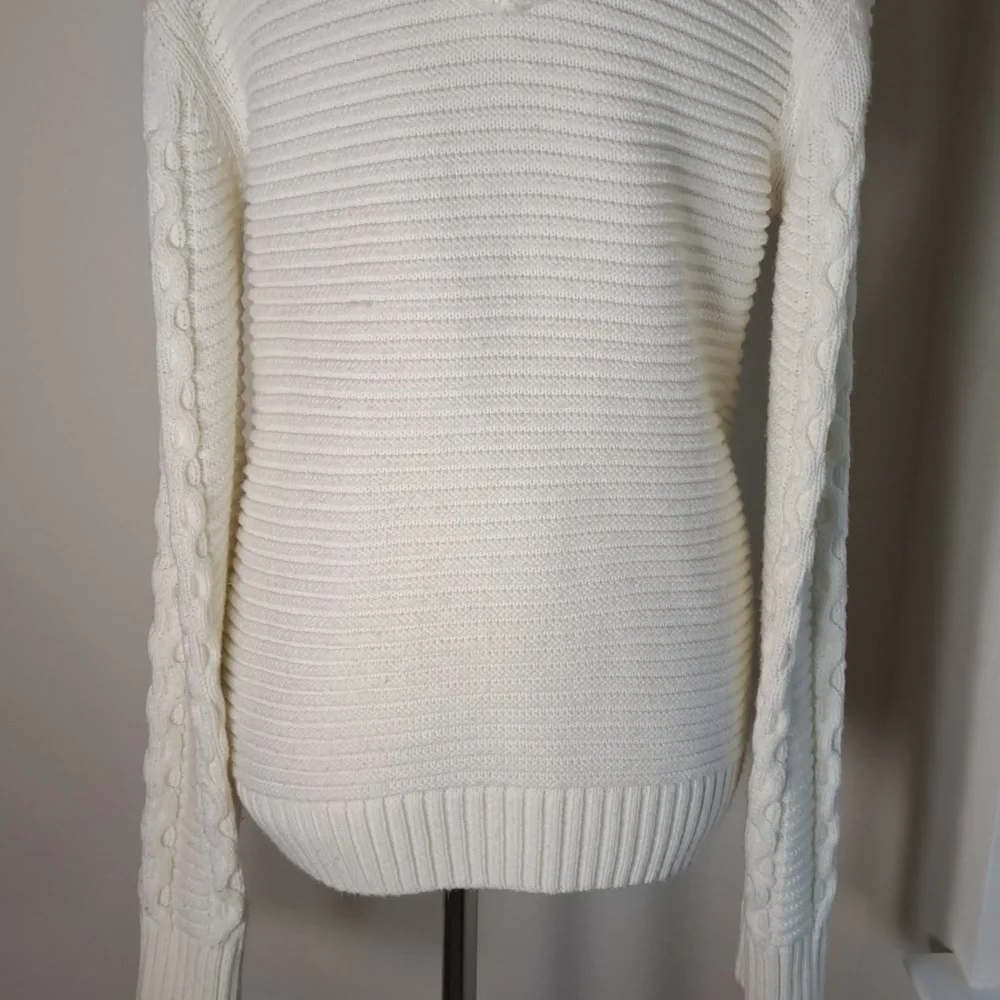 Makobi Men’s Streetwear Sweater Cable Knit Zip Cardigan Cream Hooded Pockets XL - Picture 7 of 15